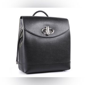 Leisara Elena Elegant Black Backpack with Silver Hardware